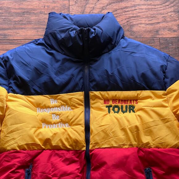 RARE Deadbeats Tour Unbranded Colorblock Puffer Jacket Zip Festival EDM Jacket - Picture 4 of 12